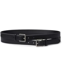 Lauren Ralph Lauren Leather Double-Buckle Stacked Wide Belt | Belts