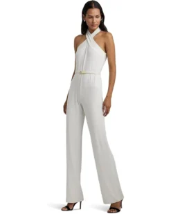 Lauren Ralph Lauren Belted Jersey Halter Wide-Leg Jumpsuit | Jumpsuits & Rompers