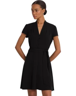 Lauren Ralph Lauren Belted Georgette Short Sleeve Dress | Dresses