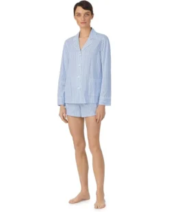 Lauren Ralph Lauren Organic Cotton Long Sleeve Notch Collar Short PJ Set | Sleepwear