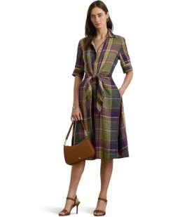Lauren Ralph Lauren Plaid Tie Front Linen Shirtdress | Dresses
