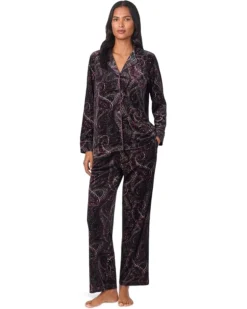 Lauren Ralph Lauren Long Sleeve Velvet Notch Collar Long Pajama Set | Sleepwear