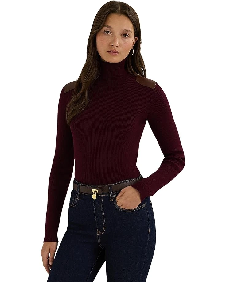 Lauren Ralph Lauren Faux Leather-Trim Ribbed Turtleneck | Sweaters 1 Lauren Ralph Lauren Faux Leather-Trim Ribbed Turtleneck | Sweaters