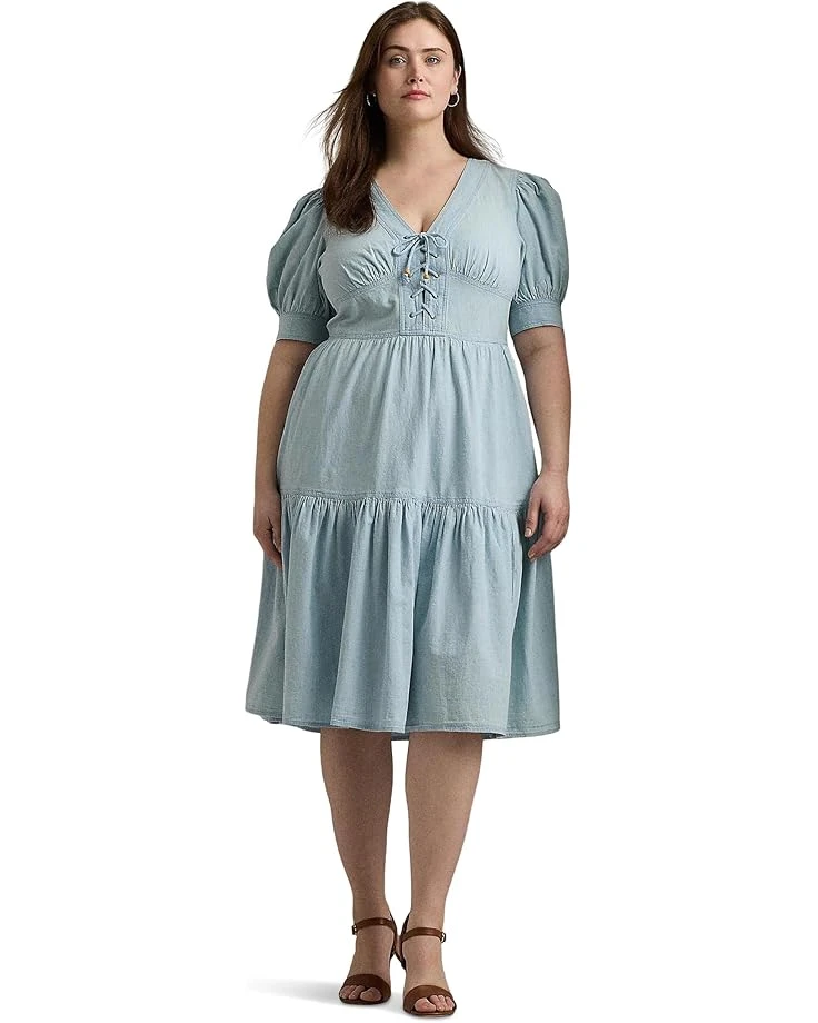 Lauren Ralph Lauren Plus-Size Chambray Puff-Sleeve Dress | Dresses 1 Lauren Ralph Lauren Plus-Size Chambray Puff-Sleeve Dress | Dresses