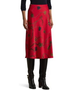 Lauren Ralph Lauren Belting-Print Satin Charmeuse Midi Skirt | Skirts