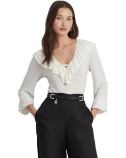Lauren Ralph Lauren Ruffle-Trim Jersey Tie-Neck Top | Shirts & Tops