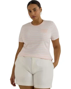 Lauren Ralph Lauren Plus-Size Striped Stretch Cotton Crewneck Tee | Shirts & Tops