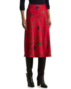 Lauren Ralph Lauren Belting-Print Satin Charmeuse Midi Skirt | Skirts