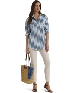 Lauren Ralph Lauren Petite Oversize Striped Cotton Broadcloth Shirt | Shirts & Tops -Lauren Ralph Store 7183kjA4T3L. AC SR736920