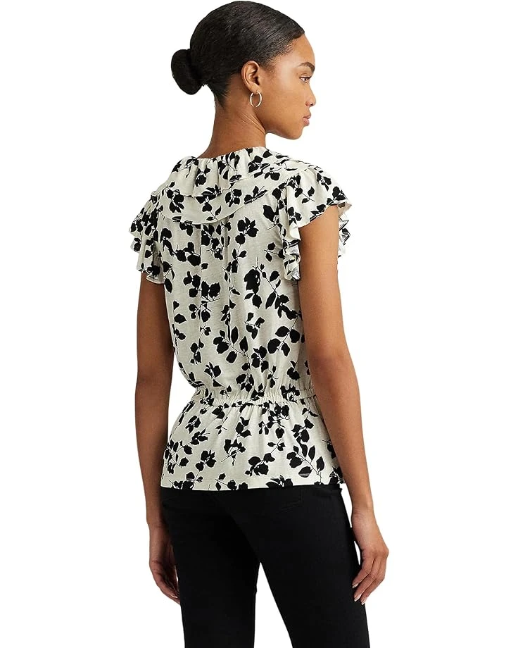 Lauren Ralph Lauren Leaf-Print Ruffle-Trim Jersey Peplum Top | Shirts & Tops 2 Lauren Ralph Lauren Leaf-Print Ruffle-Trim Jersey Peplum Top | Shirts & Tops - Image 2