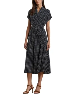 Lauren Ralph Lauren Polka-Dot Belted Crepe Dress | Dresses