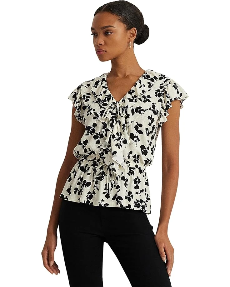 Lauren Ralph Lauren Leaf-Print Ruffle-Trim Jersey Peplum Top | Shirts & Tops 1 Lauren Ralph Lauren Leaf-Print Ruffle-Trim Jersey Peplum Top | Shirts & Tops