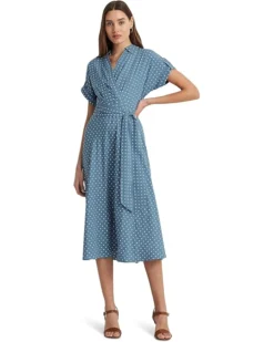 Lauren Ralph Lauren Polka-Dot Belted Crepe Dress | Dresses