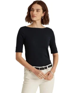 Lauren Ralph Lauren Stretch Cotton Boatneck Top | Shirts & Tops