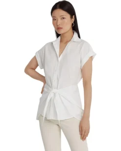 Lauren Ralph Lauren Tie Front Cotton Broadcloth Shirt | Shirts & Tops