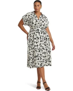 Lauren Ralph Lauren Plus-Size Leaf-Print Belted Crepe Dress | Dresses
