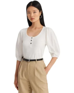 Lauren Ralph Lauren Stretch Cotton Puff-Sleeve Henley Tee | Shirts & Tops -Lauren Ralph Store 71NAP6ghfhL. AC SR736920