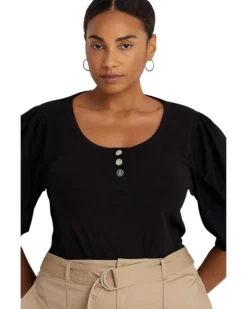 Lauren Ralph Lauren Plus-Size Stretch Cotton Puff-Sleeve Henley Tee | Shirts & Tops -Lauren Ralph Store 71OEjeObJoL. AC SR736920