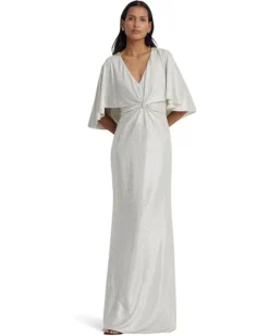 Lauren Ralph Lauren Metallic Knit Twist-Front Cape Gown | Dresses 8 Lauren Ralph Lauren Metallic Knit Twist-Front Cape Gown | Dresses -Lauren Ralph Store 71Ou5Ku TYL. AC SR736920