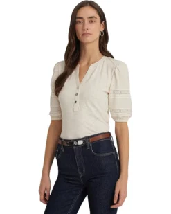 Lauren Ralph Lauren Lace-Trim Jersey Puff-Sleeve Henley Tee | Shirts & Tops -Lauren Ralph Store 71PjCU1gqJL. AC SR736920