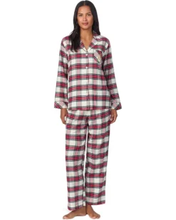 Lauren Ralph Lauren Long Sleeve Brushed Twill Notch Collar Pajama Set | Sleepwear