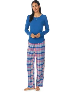 Lauren Ralph Lauren Long Sleeve Knit Henley Top Woven Pants PJ Set | Sleepwear