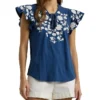 Lauren Ralph Lauren Floral-Embroidered Jersey Tie-Neck Top | Shirts & Tops