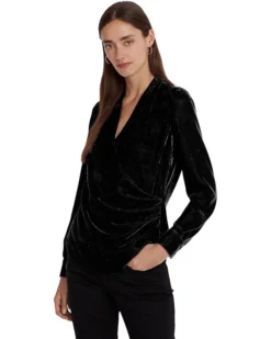 Lauren Ralph Lauren Pleated Velvet Surplice Blouse | Shirts & Tops
