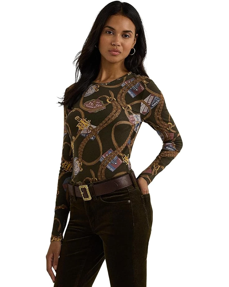 Lauren Ralph Lauren Belting-Print Cotton Long-Sleeve Tee | Shirts & Tops 1 Lauren Ralph Lauren Belting-Print Cotton Long-Sleeve Tee | Shirts & Tops