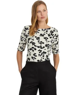 Lauren Ralph Lauren Leaf-Print Stretch Cotton Boatneck Tee | Shirts & Tops