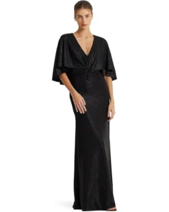 Lauren Ralph Lauren Metallic Knit Twist-Front Cape Gown | Dresses