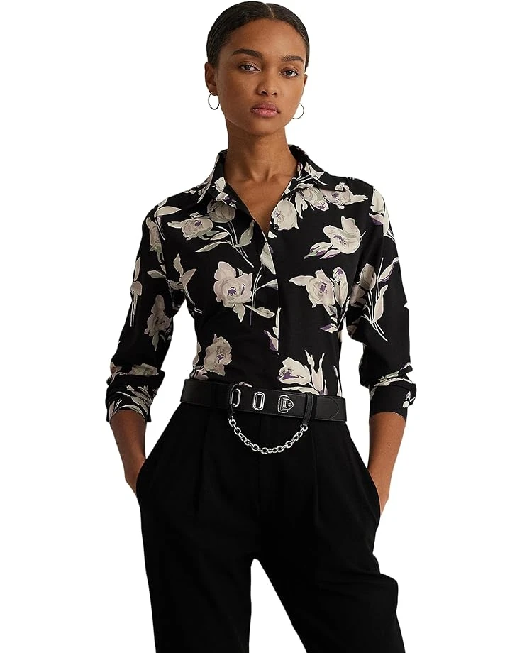 Lauren Ralph Lauren Petite Classic Fit Floral Crepe de Chine Shirt | Shirts & Tops 1 Lauren Ralph Lauren Petite Classic Fit Floral Crepe de Chine Shirt | Shirts & Tops