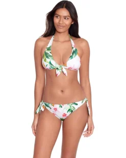 Lauren Ralph Lauren Watercolor Tropical Floral Tie Front Halter Bikini Top | Shirts & Tops