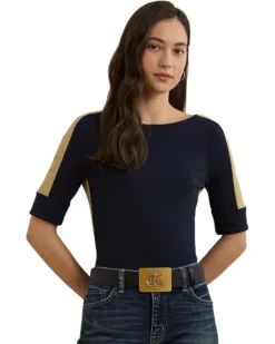 Lauren Ralph Lauren Petite Two-Tone Stretch Cotton Elbow-Sleeve Tee | Shirts & Tops -Lauren Ralph Store 71dAiiEsmfL. AC SR736920 1