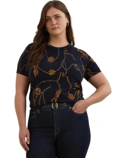 Lauren Ralph Lauren Plus Size Print Cotton-Blend Short-Sleeve Sweater | Sweaters