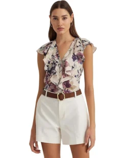 Lauren Ralph Lauren Floral Linen Flutter-Sleeve Shirt | Shirts & Tops