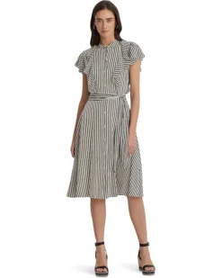 Lauren Ralph Lauren Striped Belted Chiffon Shirtdress | Dresses