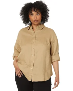 Lauren Ralph Lauren Plus-Size Linen Roll Tab–Sleeve Shirt | Shirts & Tops