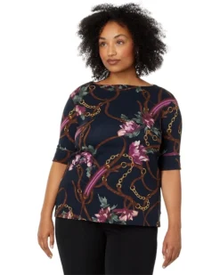 Lauren Ralph Lauren Plus Size Print Cotton Boatneck Tee | Shirts & Tops