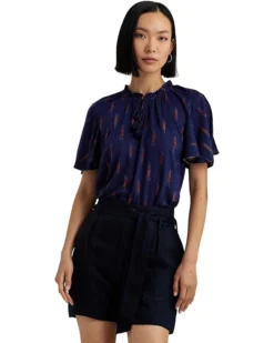 Lauren Ralph Lauren Geo Print Jersey Tie Neck Top | Shirts & Tops