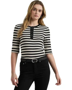 Lauren Ralph Lauren Striped Stretch Cotton Henley Tee | Shirts & Tops