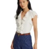 Lauren Ralph Lauren Ruffle-Trim Gauze Flutter-Sleeve Shirt | Shirts & Tops