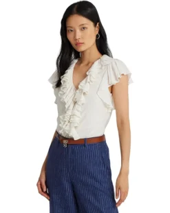 Lauren Ralph Lauren Ruffle-Trim Gauze Flutter-Sleeve Shirt | Shirts & Tops