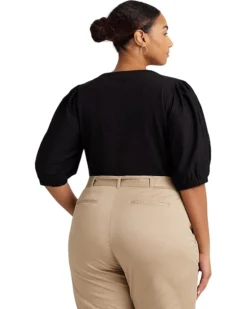 Lauren Ralph Lauren Plus-Size Stretch Cotton Puff-Sleeve Henley Tee | Shirts & Tops -Lauren Ralph Store 71uScqY6JnL. AC SR736920