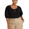 Lauren Ralph Lauren Plus-Size Stretch Cotton Puff-Sleeve Henley Tee | Shirts & Tops