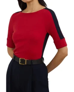 Lauren Ralph Lauren Petite Two-Tone Stretch Cotton Elbow-Sleeve Tee | Shirts & Tops -Lauren Ralph Store 71vJyJxr5TL. AC SR736920