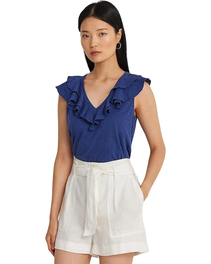 Lauren Ralph Lauren Ruffle Trim Slub Jersey Sleeveless Tee | Shirts & Tops 1 Lauren Ralph Lauren Ruffle Trim Slub Jersey Sleeveless Tee | Shirts & Tops