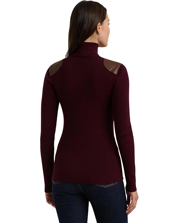 Lauren Ralph Lauren Faux Leather-Trim Ribbed Turtleneck | Sweaters 2 Lauren Ralph Lauren Faux Leather-Trim Ribbed Turtleneck | Sweaters - Image 2