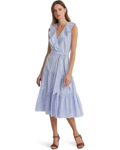 Lauren Ralph Lauren Striped Cotton Broadcloth Surplice Dress | Dresses