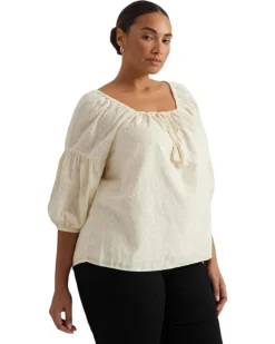 Lauren Ralph Lauren Plus-Size Paisley Cotton Jacquard Blouse | Shirts & Tops